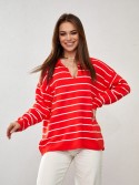 Oversized thin sweater with a collar, brick red 0583 - Online store - Boutique